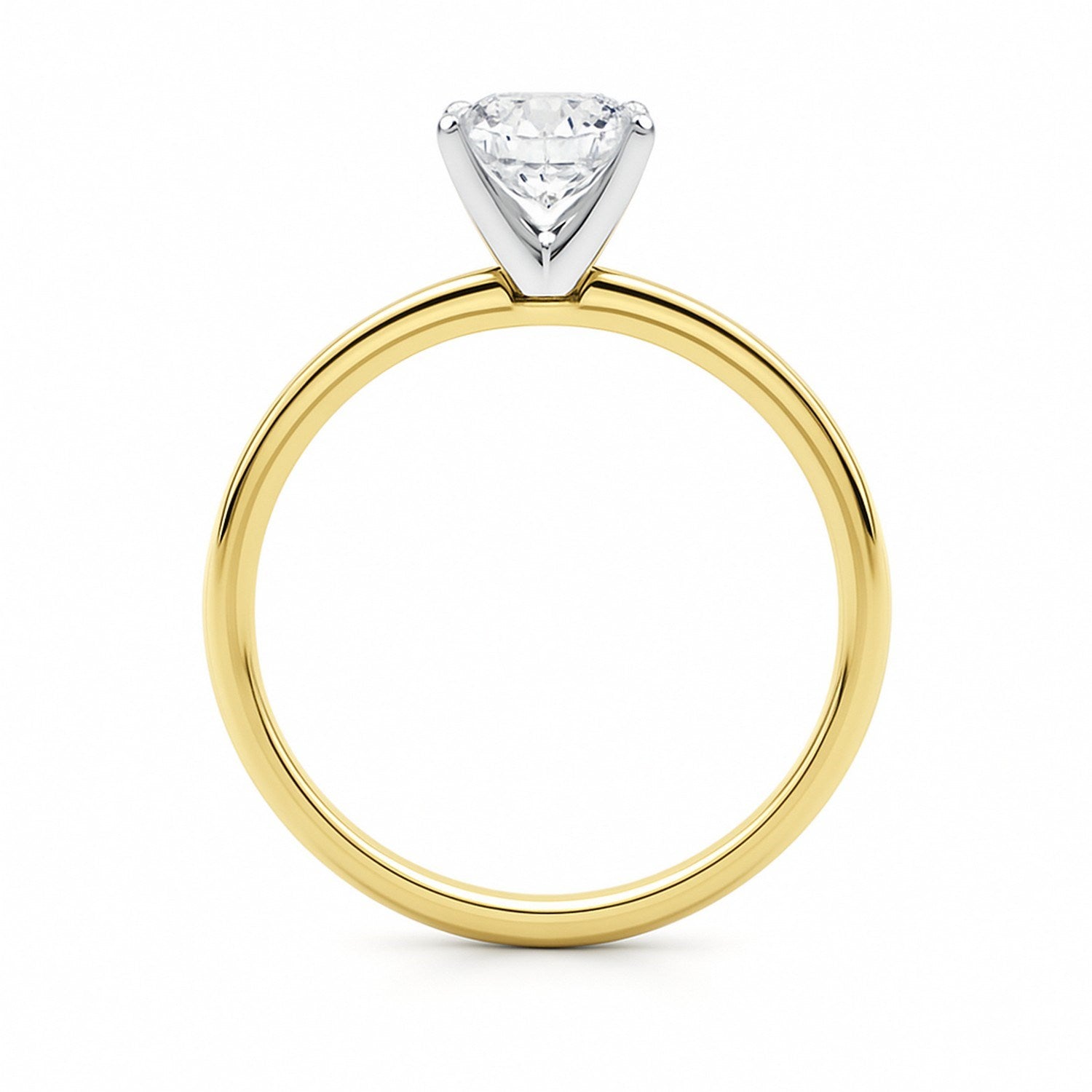 1 carat cushion lab-grown diamond solitaire ring in 14k yellow gold with elegant prong setting, modern design.