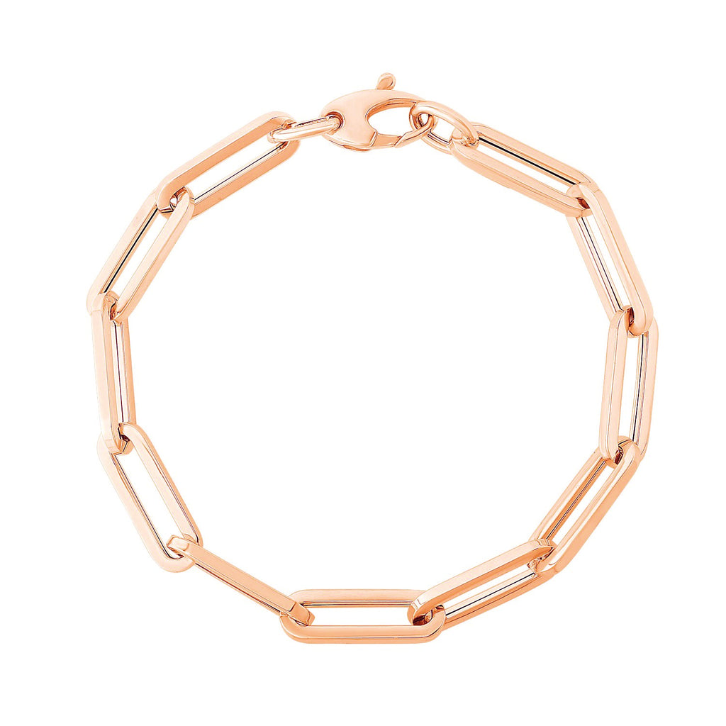 14K rose gold extra wide paperclip chain bracelet, modern design, 6.10 mm links for a luxurious statement piece.