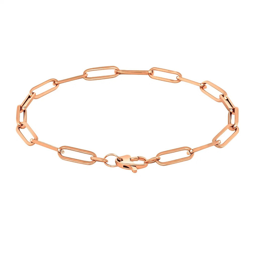 14k rose gold extra wide paperclip chain bracelet with modern design and elegant round links, perfect for luxury styling.