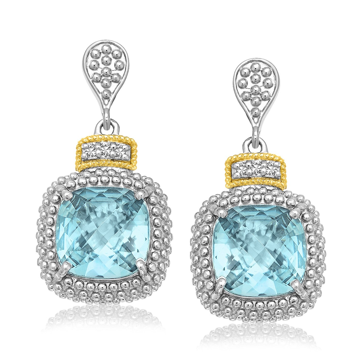 18k Yellow Gold & Sterling Silver Sky Blue Topaz Diamond Earrings (.05cttw)