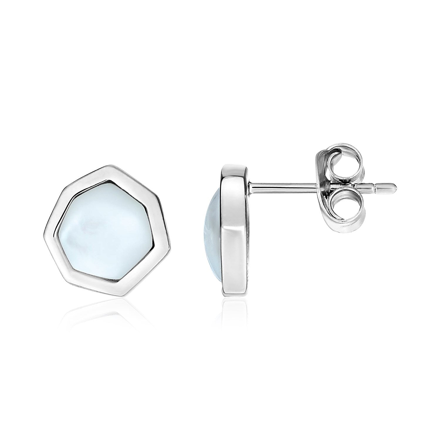 Sterling silver geometric earrings featuring luxurious mother of pearl accents in a modern design.