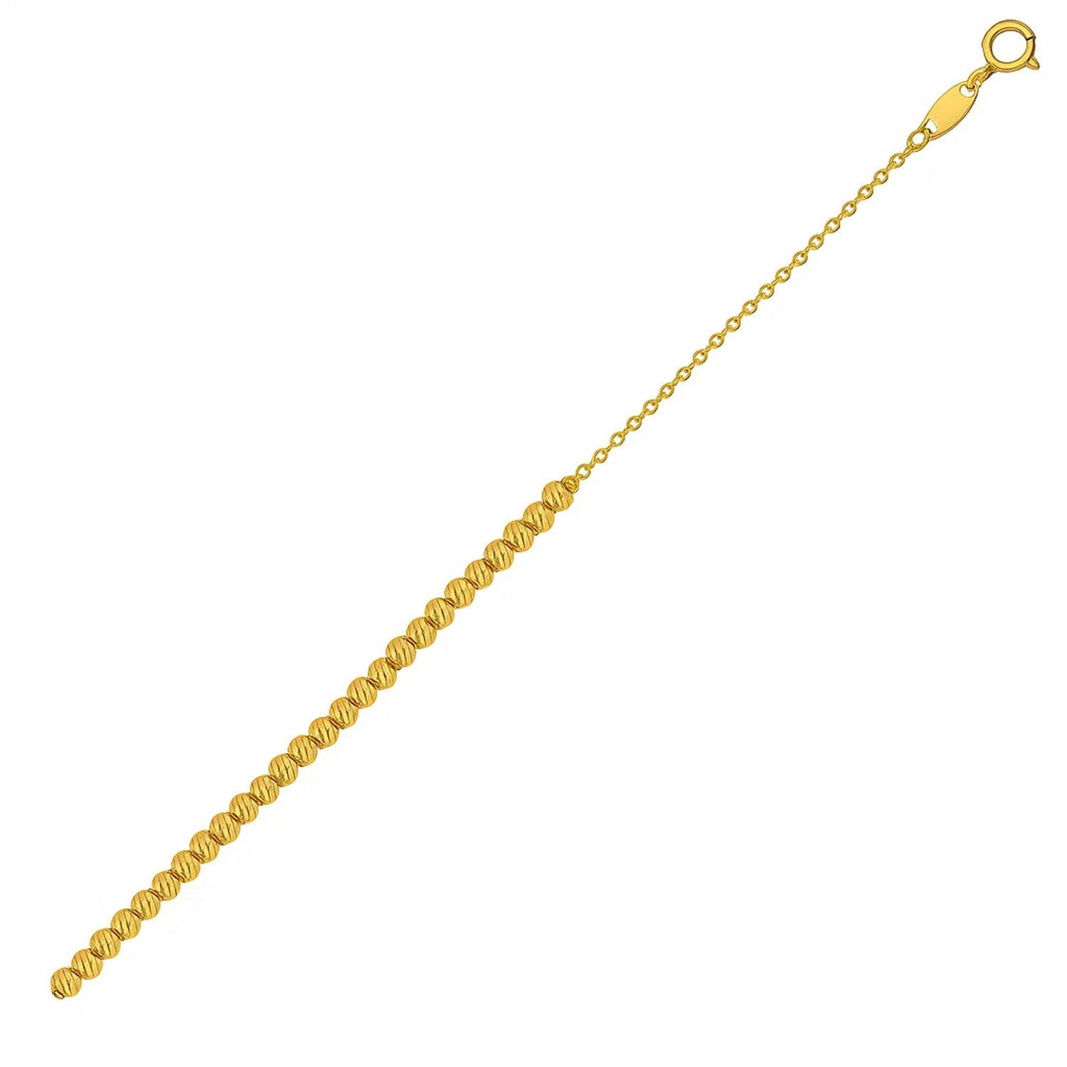 14k yellow gold diamond cut bead bracelet featuring modern round design for an elegant touch.