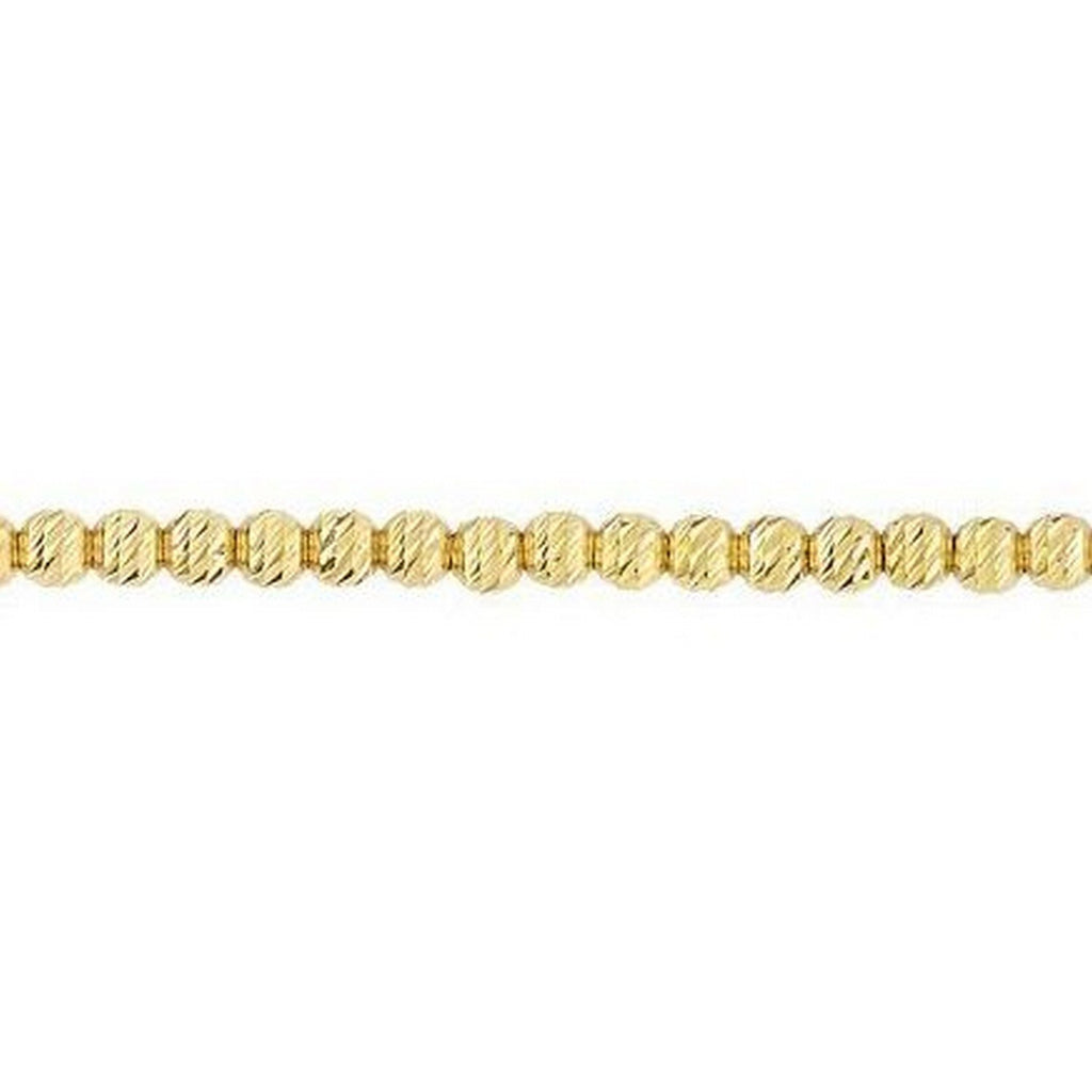14k yellow gold diamond cut bead bracelet showcasing modern elegance with round stud accents.