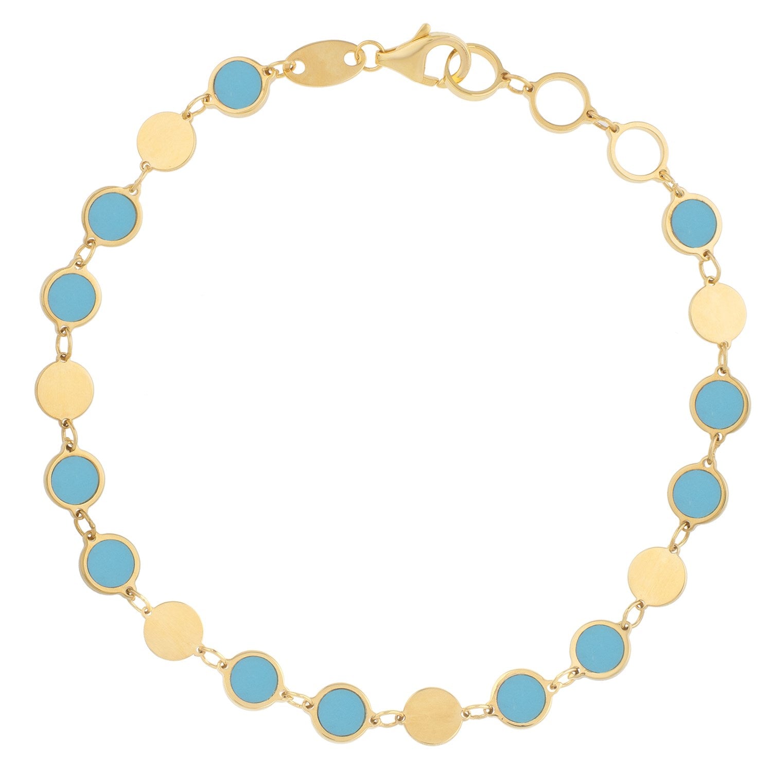 Turquoise composite gem bracelet in elegant 14K yellow gold, showcasing alternating luxurious stones for a refined look.