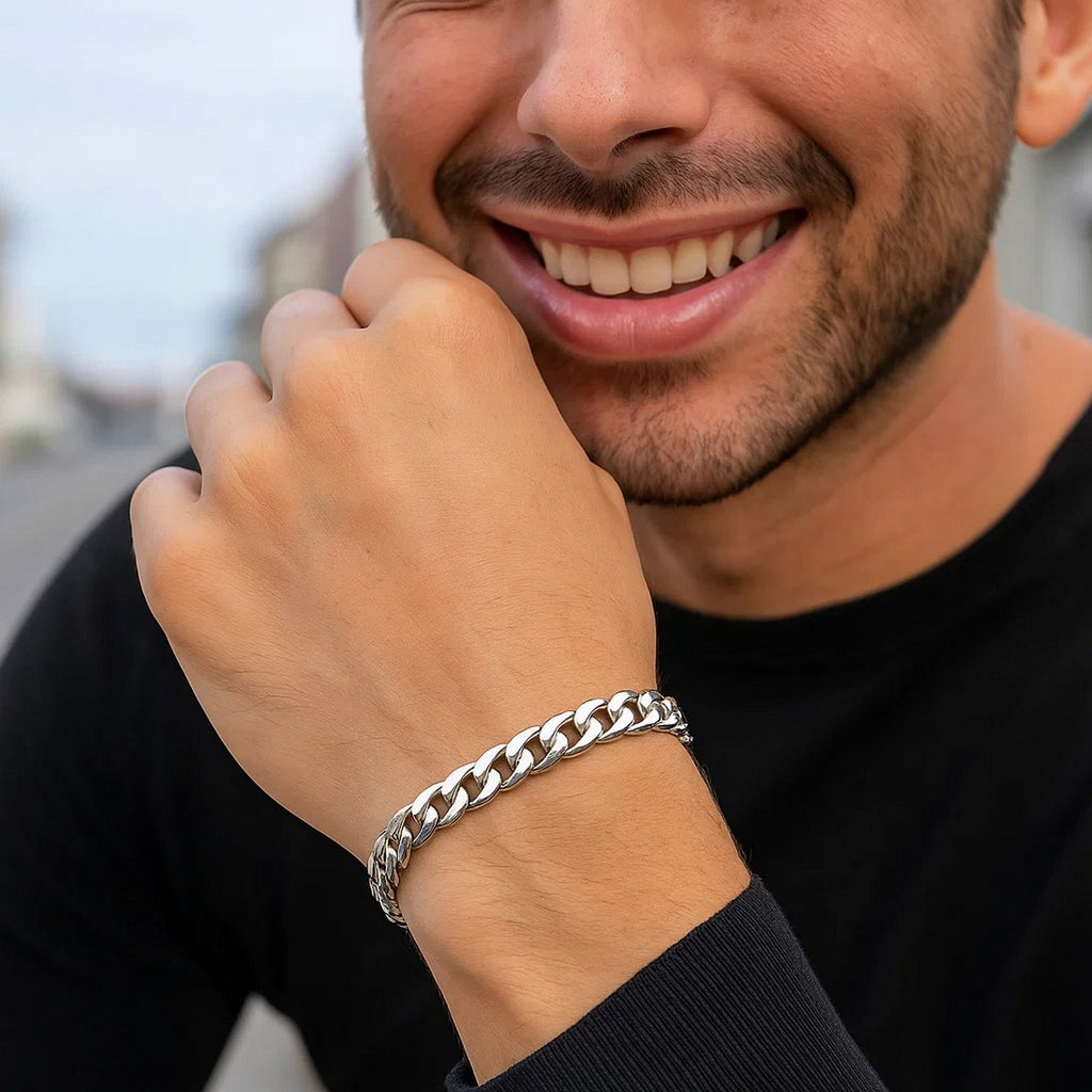 Elegant 14k white gold Miami Cuban semi-solid bracelet featuring a refined link design, perfect for luxury styling.