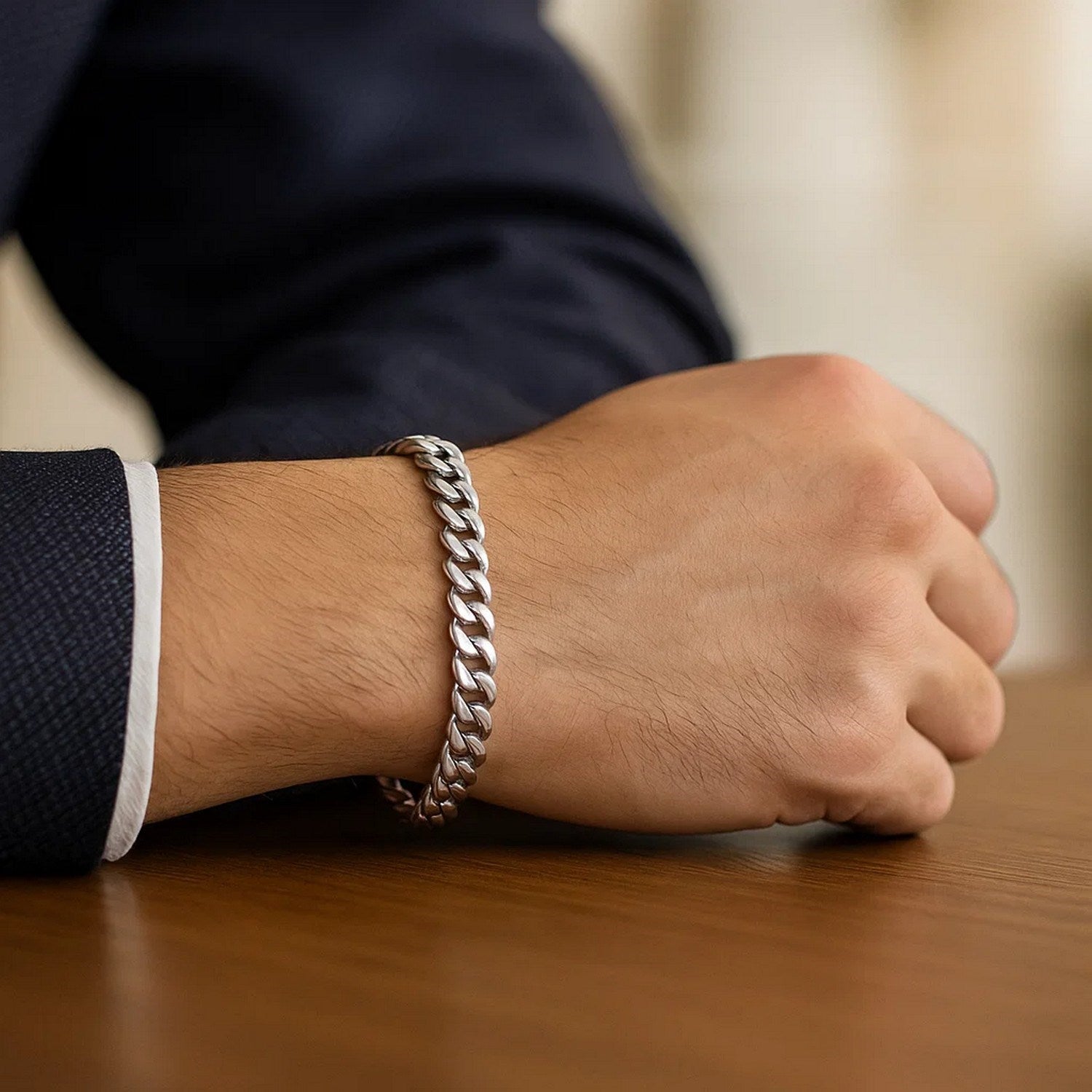 Elegant 14k white gold Miami Cuban semi-solid bracelet with luxurious link design, 5.50 mm width for timeless style.