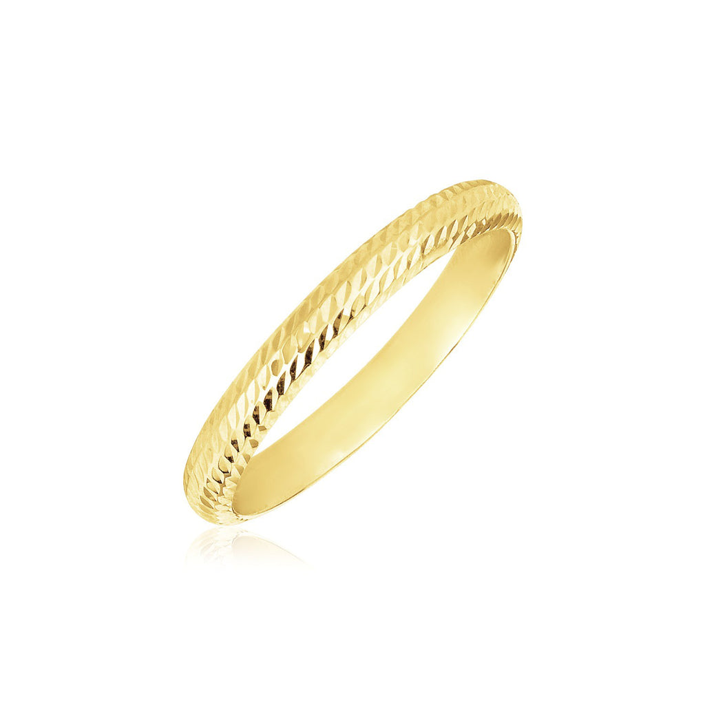 14k yellow gold textured comfort fit wedding band ring, 2.50mm, classic elegance for timeless luxury.