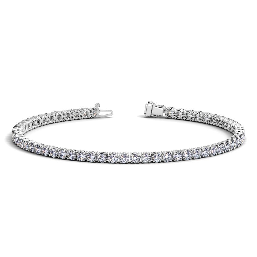 Lab grown round diamond tennis bracelet in 14k white gold, featuring 4 cctw F/G VS2/SI1 diamonds for a modern elegance.