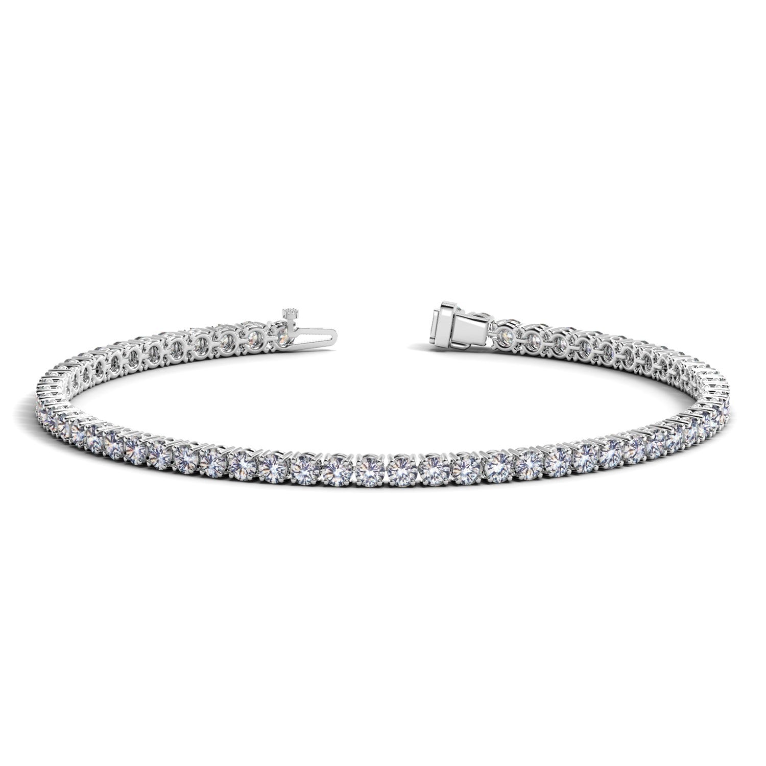 Lab grown round diamond tennis bracelet in 14k white gold, featuring 4 cctw F/G VS2/SI1 diamonds for a modern elegance.