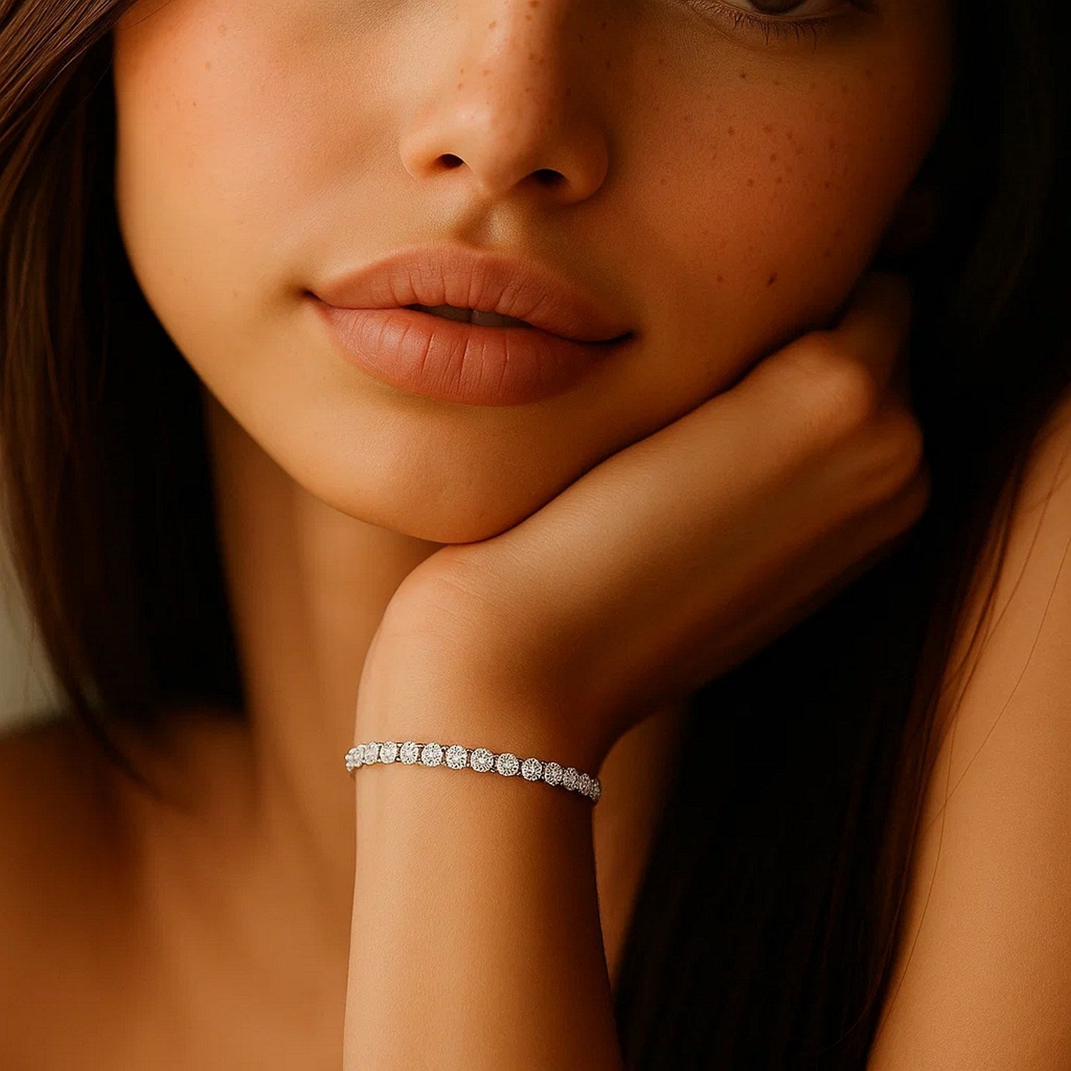 Lab grown diamond tennis bracelet in 14k white gold, featuring round diamonds and modern design elegance.