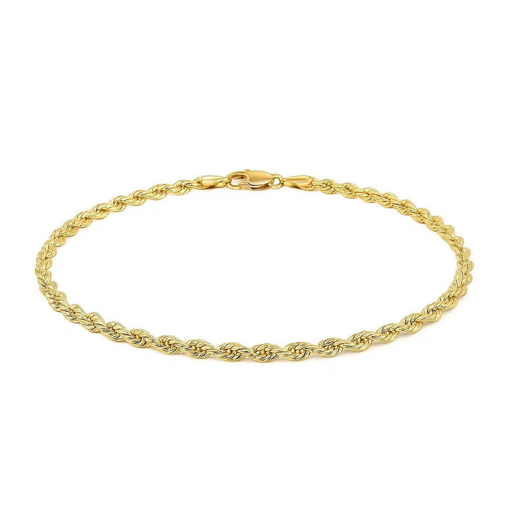 10k yellow gold diamond cut rope bracelet, 2.50 mm, showcasing elegant luxury and intricate craftsmanship.