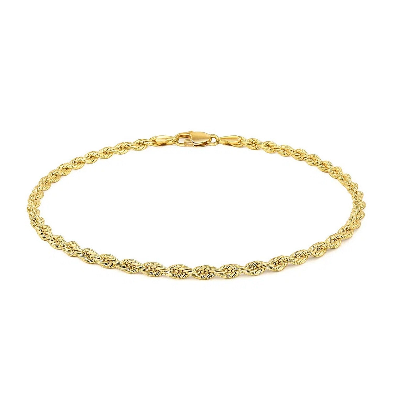 10k yellow gold diamond cut rope bracelet, 2.50 mm, showcasing elegant luxury and intricate craftsmanship.