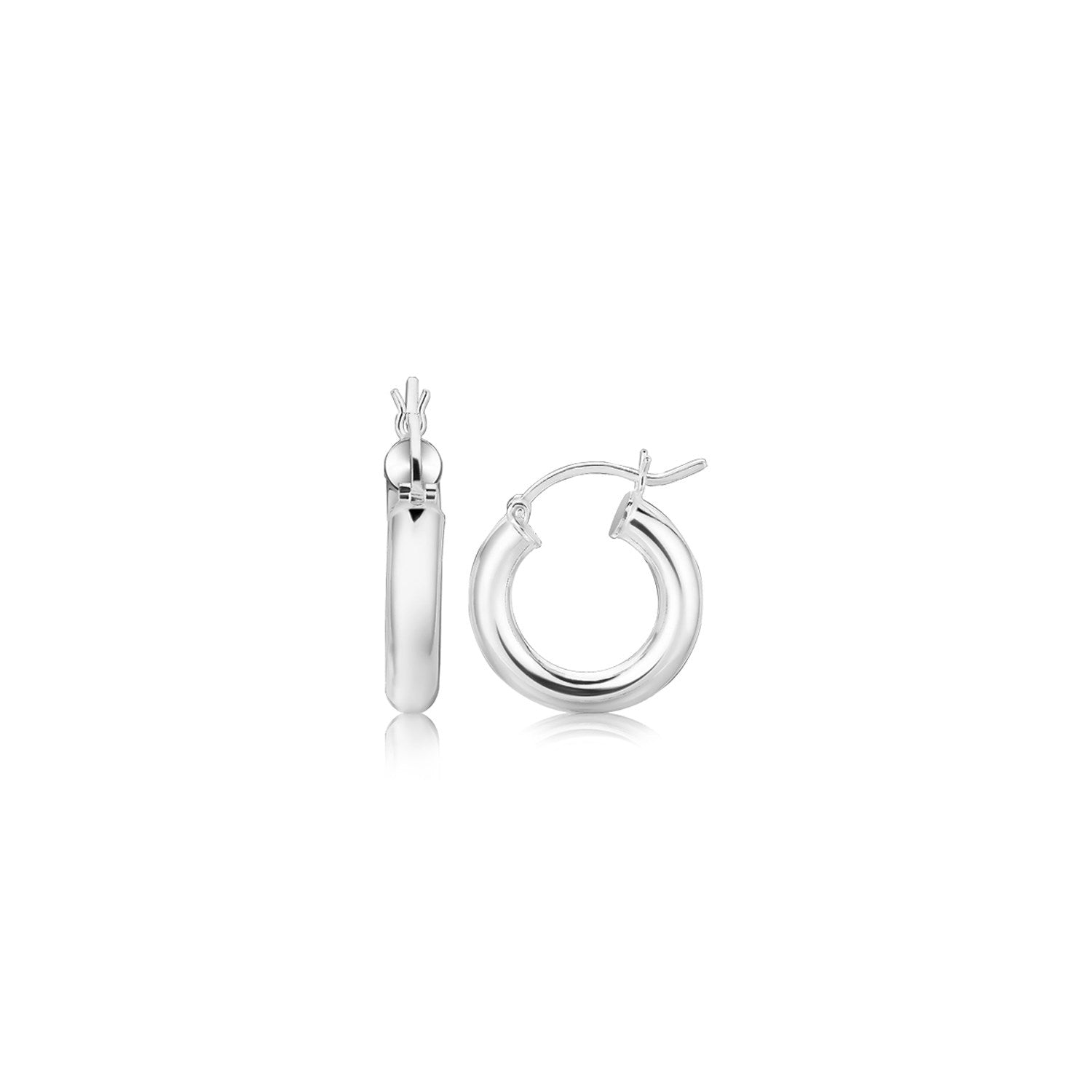 Sterling Silver Thick Polished Hoop Earrings with Rhodium Plating