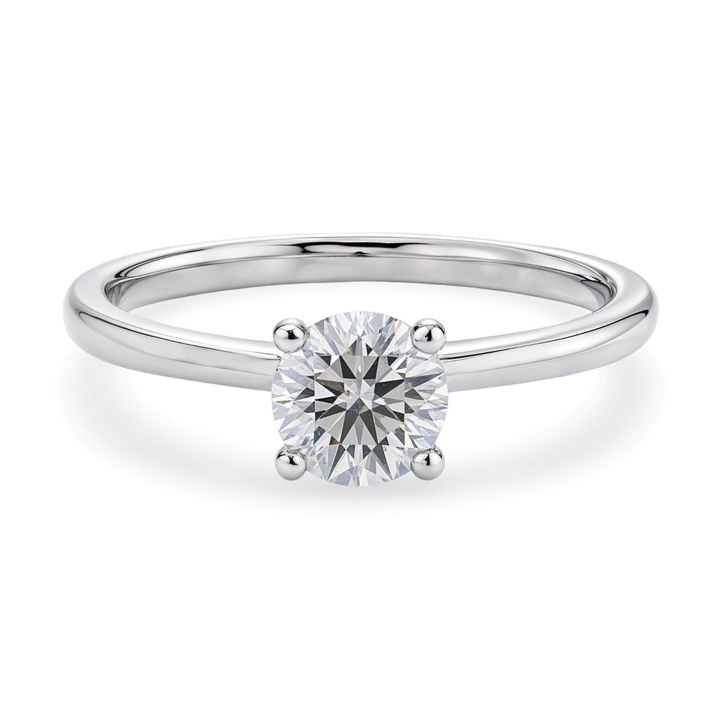 1 carat round lab-grown diamond solitaire ring in 14k white gold, showcasing modern elegance and timeless beauty.