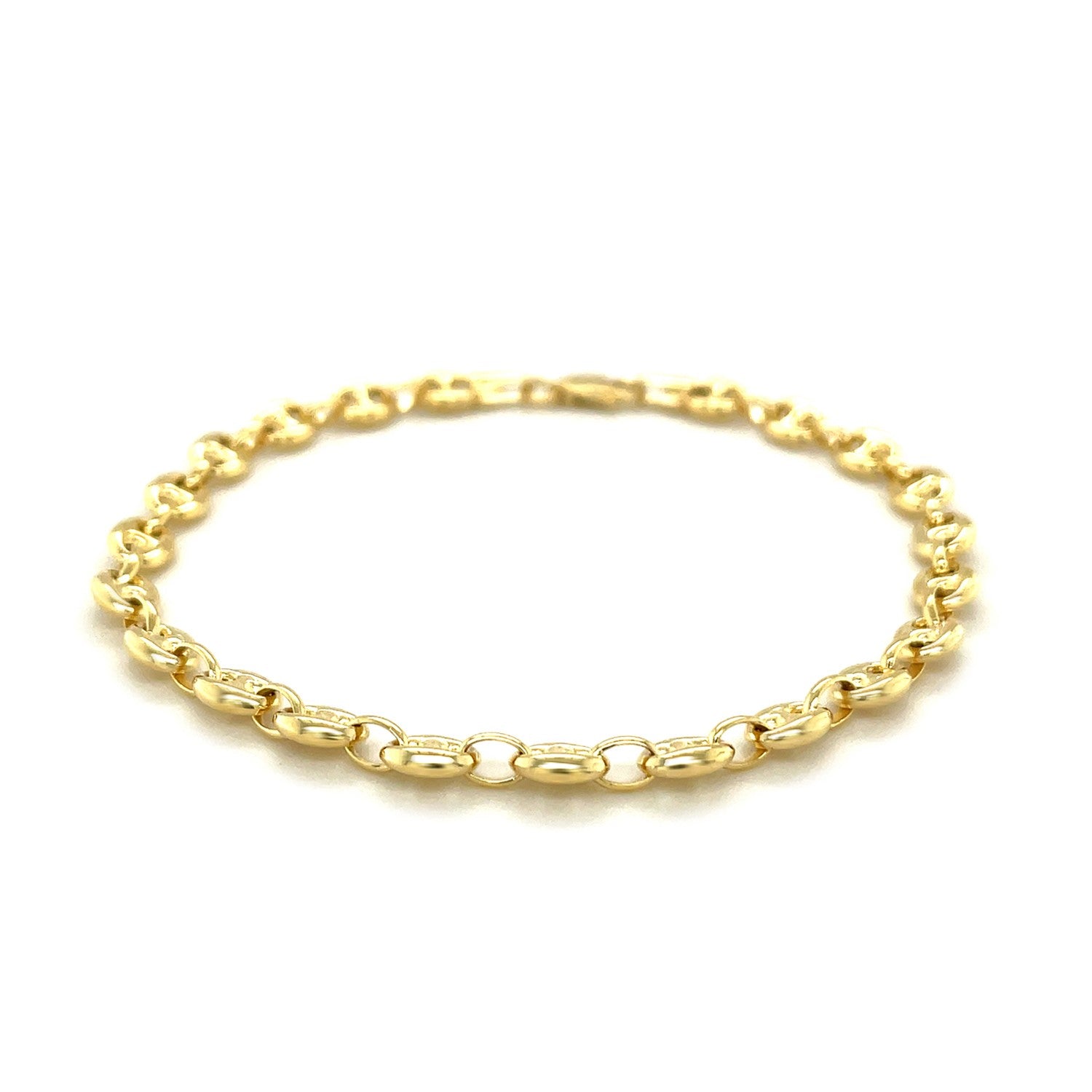 Elegant 14k yellow gold puffed mariner anklet featuring a refined chain link design for a luxurious touch.