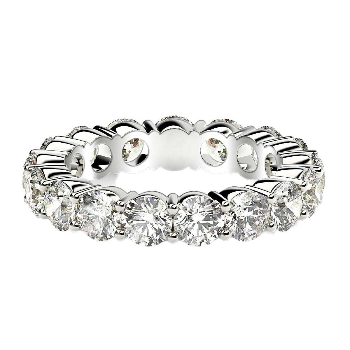 Round cut lab-grown diamond eternity ring in 14k white gold, showcasing contemporary elegance and timeless brilliance.
