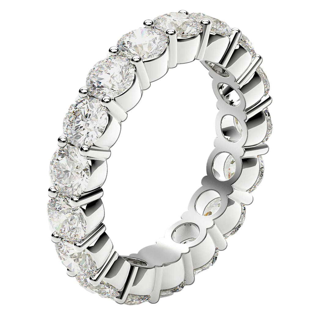 Round cut lab grown diamond eternity ring in 14k white gold, showcasing contemporary elegance and timeless brilliance.
