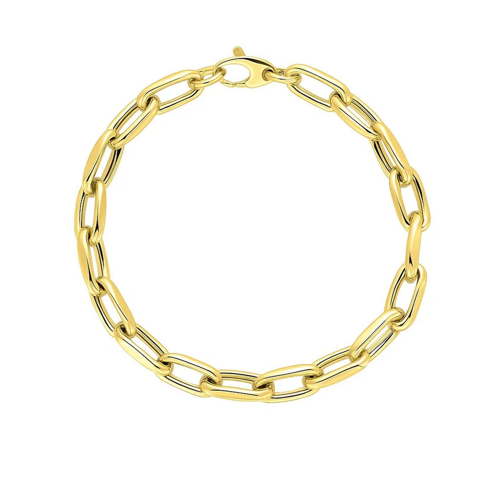 Elegant 14k yellow gold French cable link bracelet showcasing refined round links, perfect for luxury jewelry lovers.