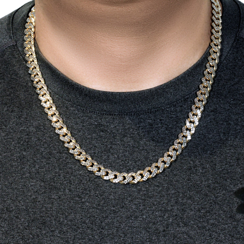 14k two-tone gold curb chain bracelet featuring white pave accents, contemporary design, 8 1/4 inch length.