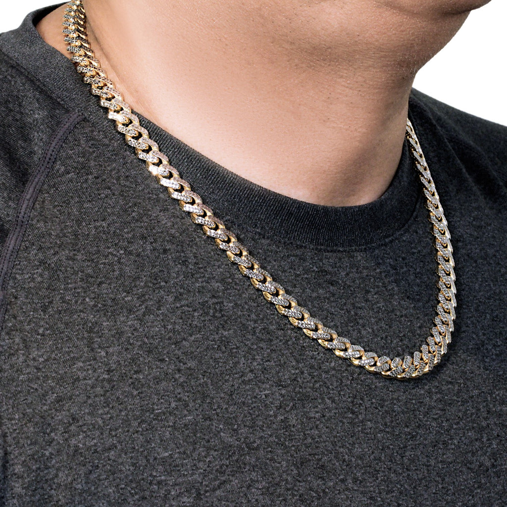 14k two-tone gold curb chain bracelet with white pave accents, contemporary design, 8 1/4 inch length.