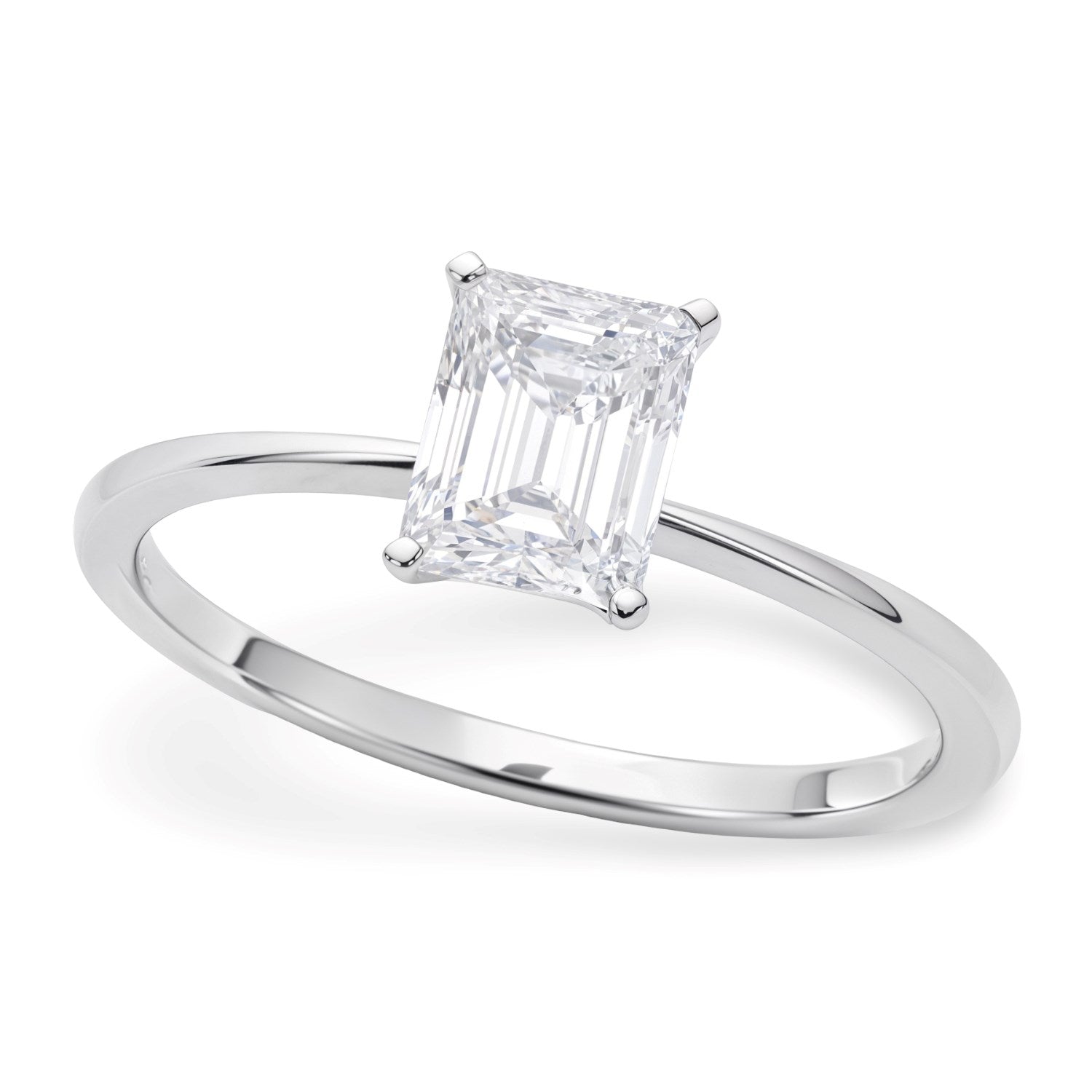 1 carat radiant lab-grown diamond solitaire ring in 10K white gold, featuring a modern design and exquisite craftsmanship.