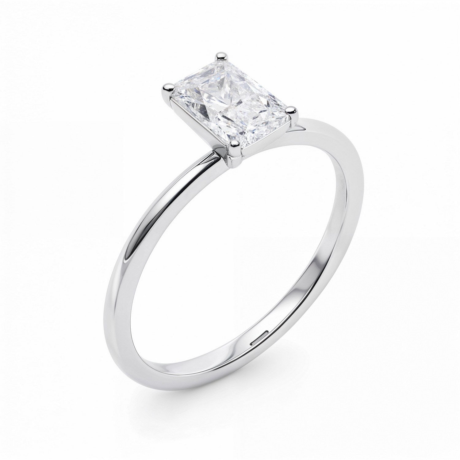 1 carat radiant lab-grown diamond solitaire ring in 10K white gold, showcasing modern elegance and timeless beauty.