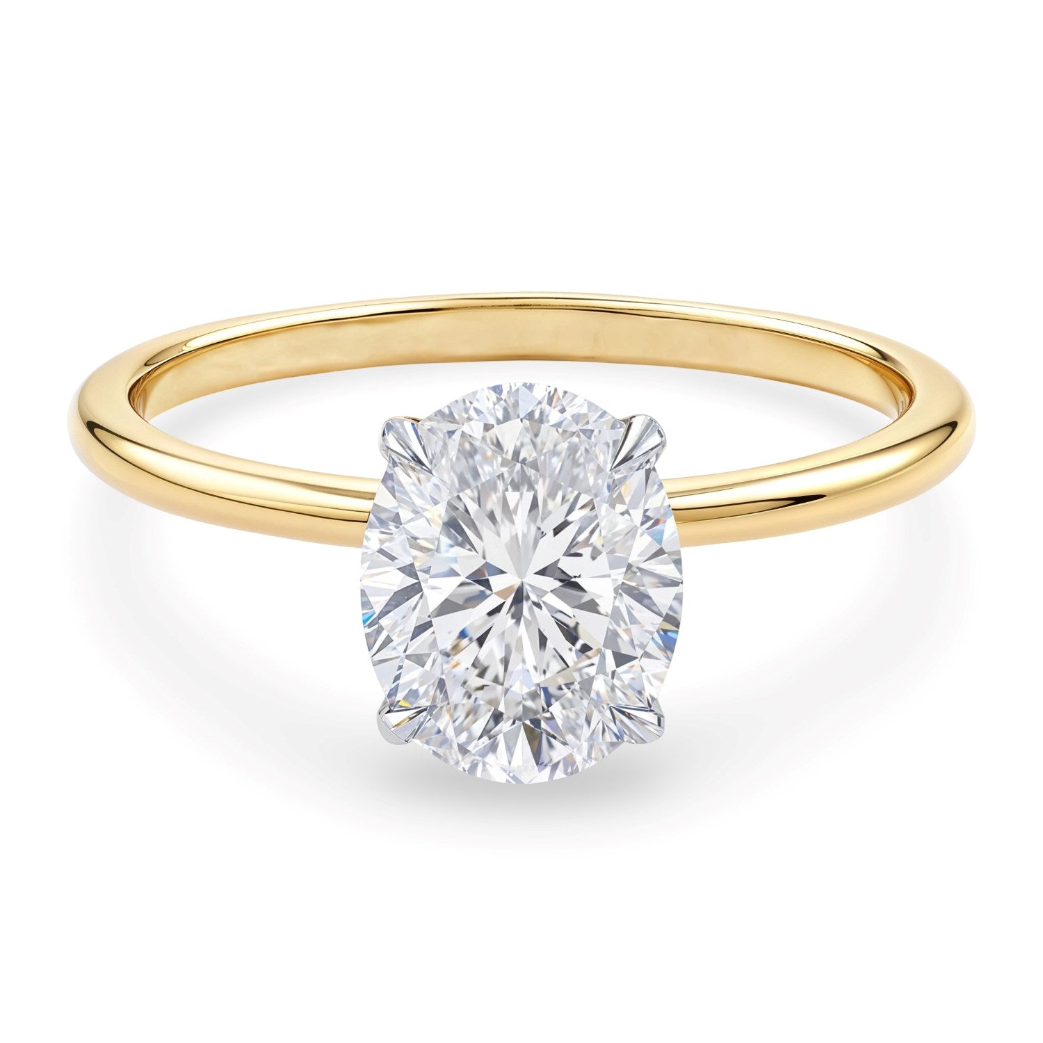 1 1/2 carat oval lab-grown diamond solitaire ring in elegant 10K yellow gold, showcasing timeless luxury and sophistication.