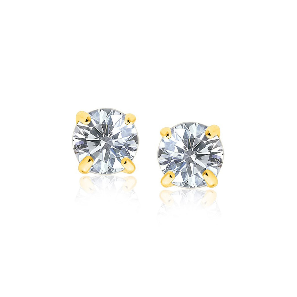 14k yellow gold stud earrings featuring faceted cubic zirconia for a modern, elegant touch.