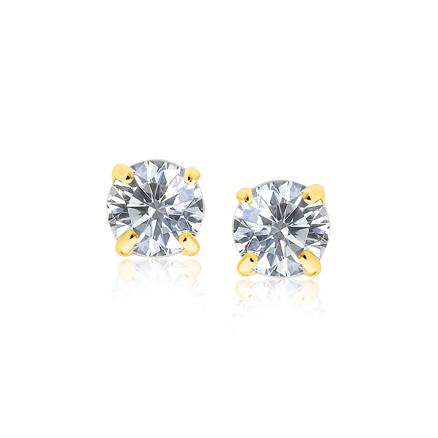 14k yellow gold stud earrings featuring faceted cubic zirconia for a modern, elegant touch.