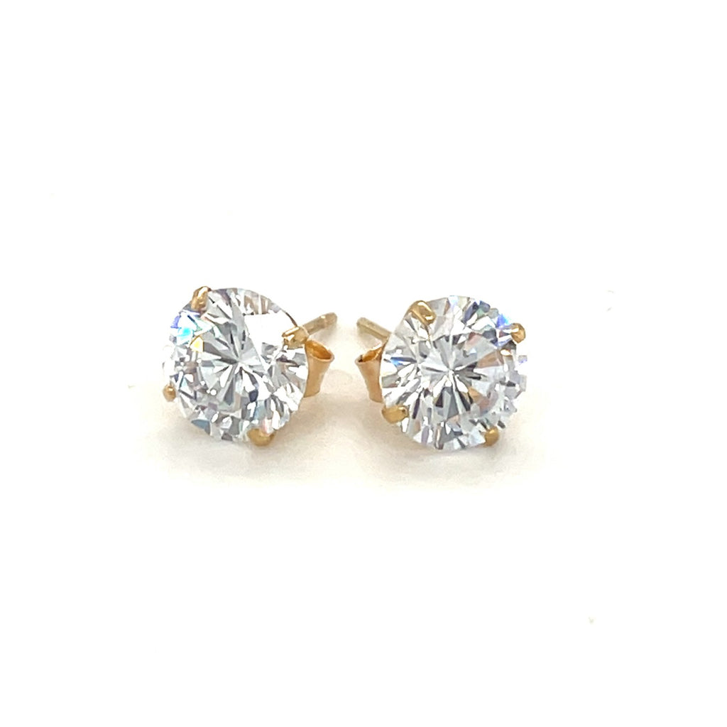 14k yellow gold stud earrings featuring faceted cubic zirconia for a modern, elegant look.
