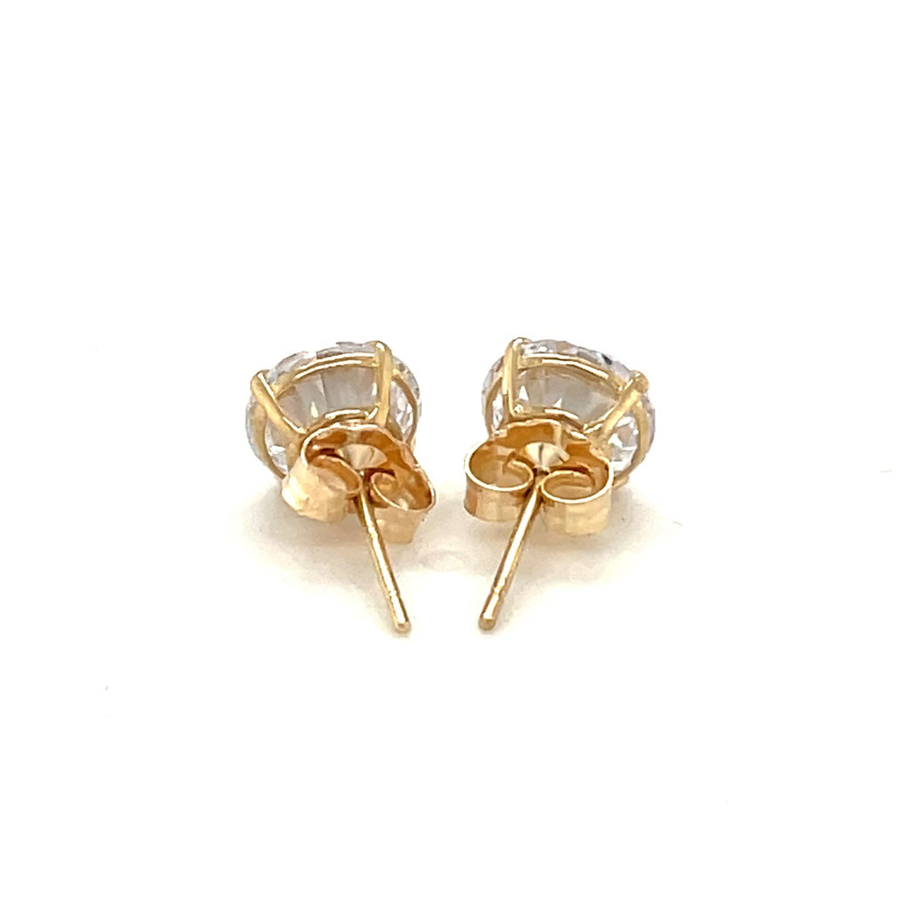 14k yellow gold stud earrings featuring faceted cubic zirconia for a modern, elegant look.