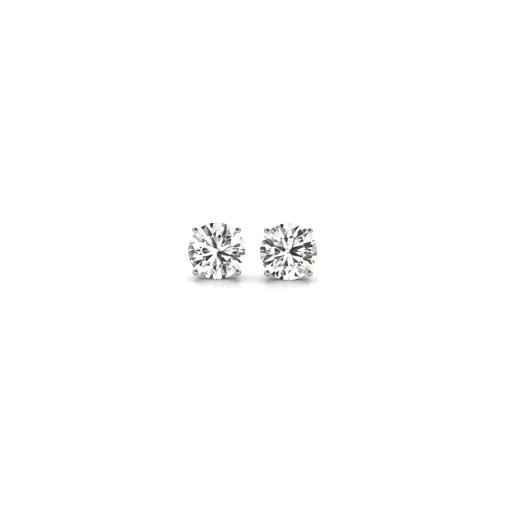 14k white gold round diamond stud earrings with a modern design, perfect for elegant everyday wear.