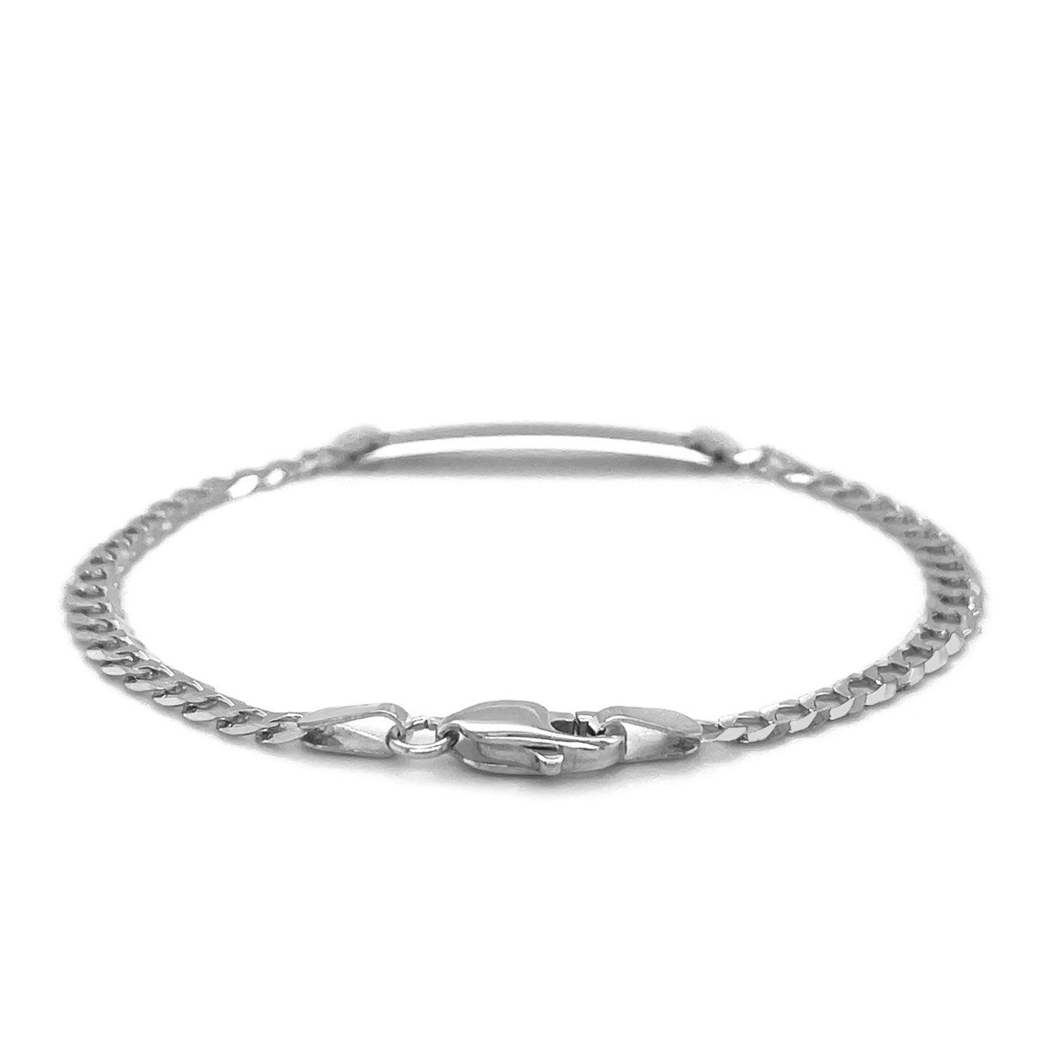 14k white gold polished curb link chain children's ID bracelet with modern design and secure clasp.