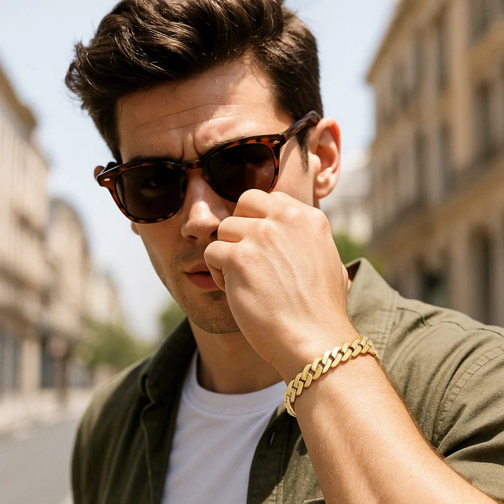 14k yellow gold high polish modern bracelet with sleek lite edge design, perfect for luxury jewelry lovers.