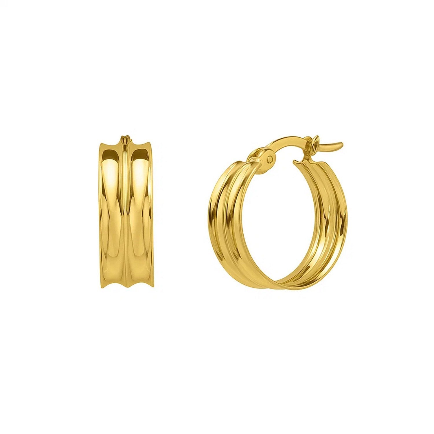 14k yellow gold medium concave hoop earrings with a modern design, perfect for elegant everyday wear.