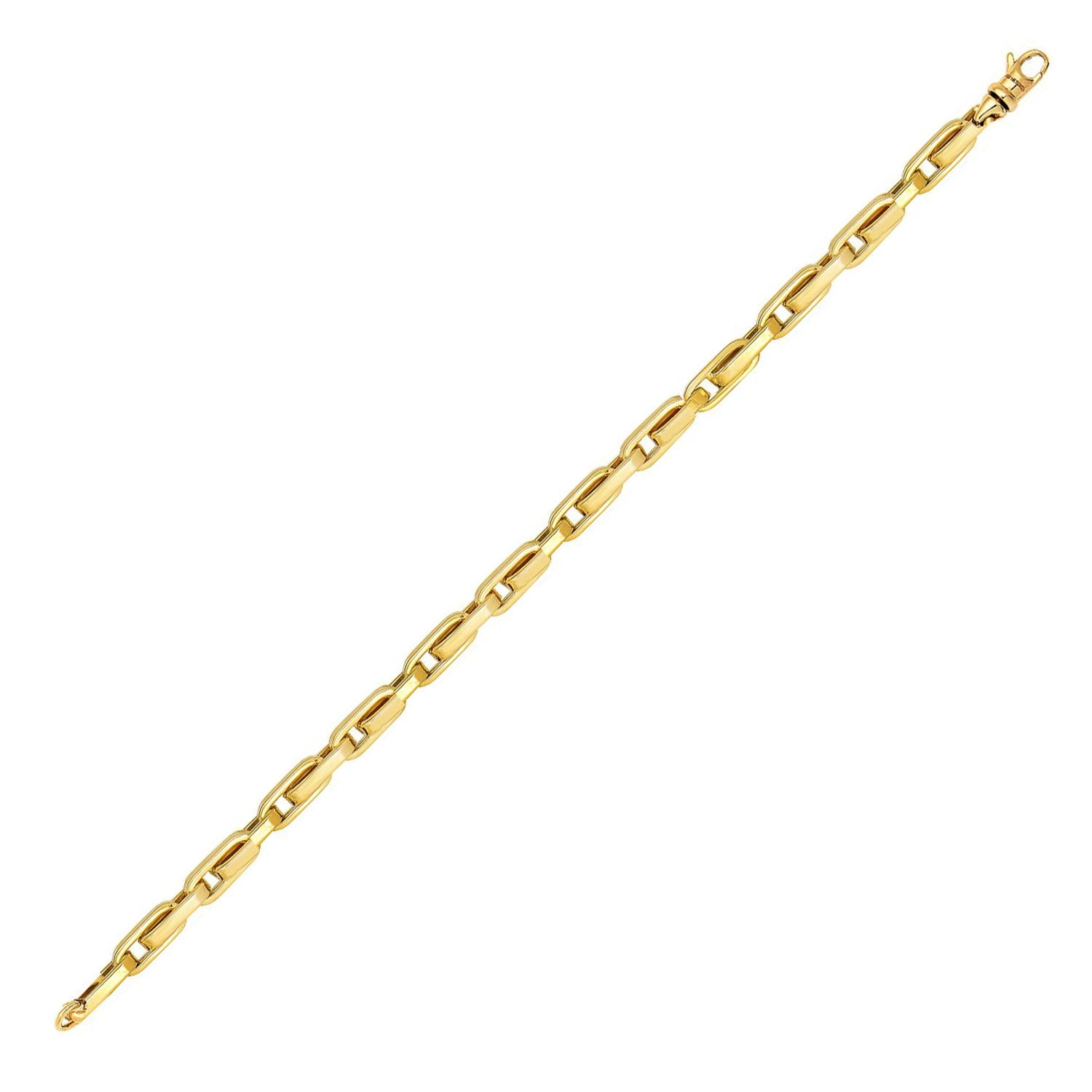 14k yellow gold modern fancy oval box link bracelet with a sleek, sophisticated design for luxury elegance.