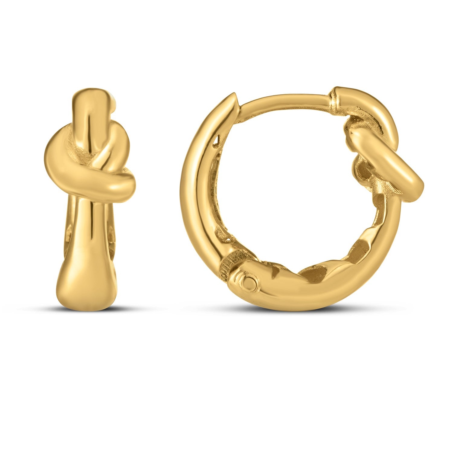 14k yellow gold modern love knot hoop earrings, elegantly crafted for a timeless luxury look.