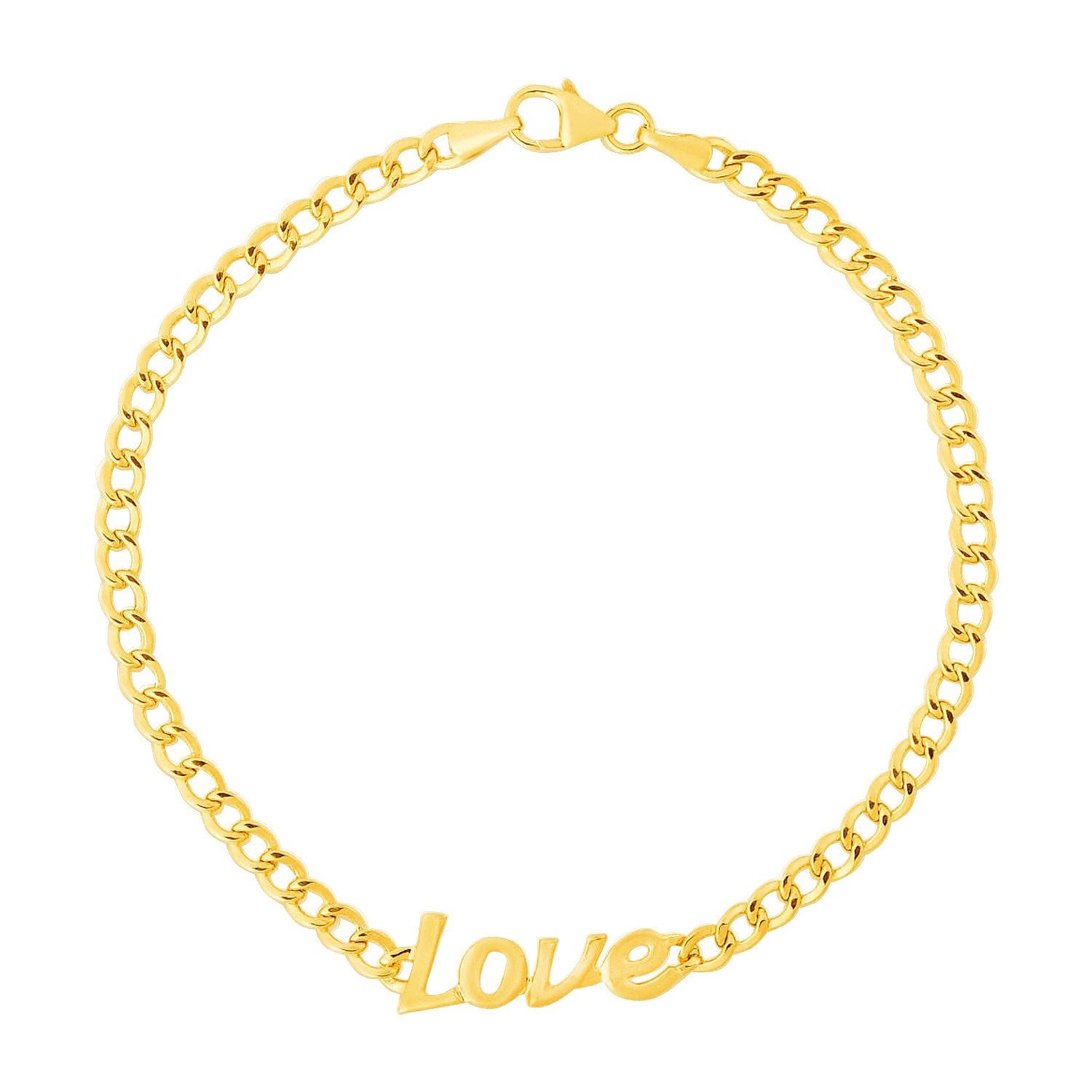 14k yellow gold 7-inch curb chain love bracelet featuring classic link design for timeless elegance.