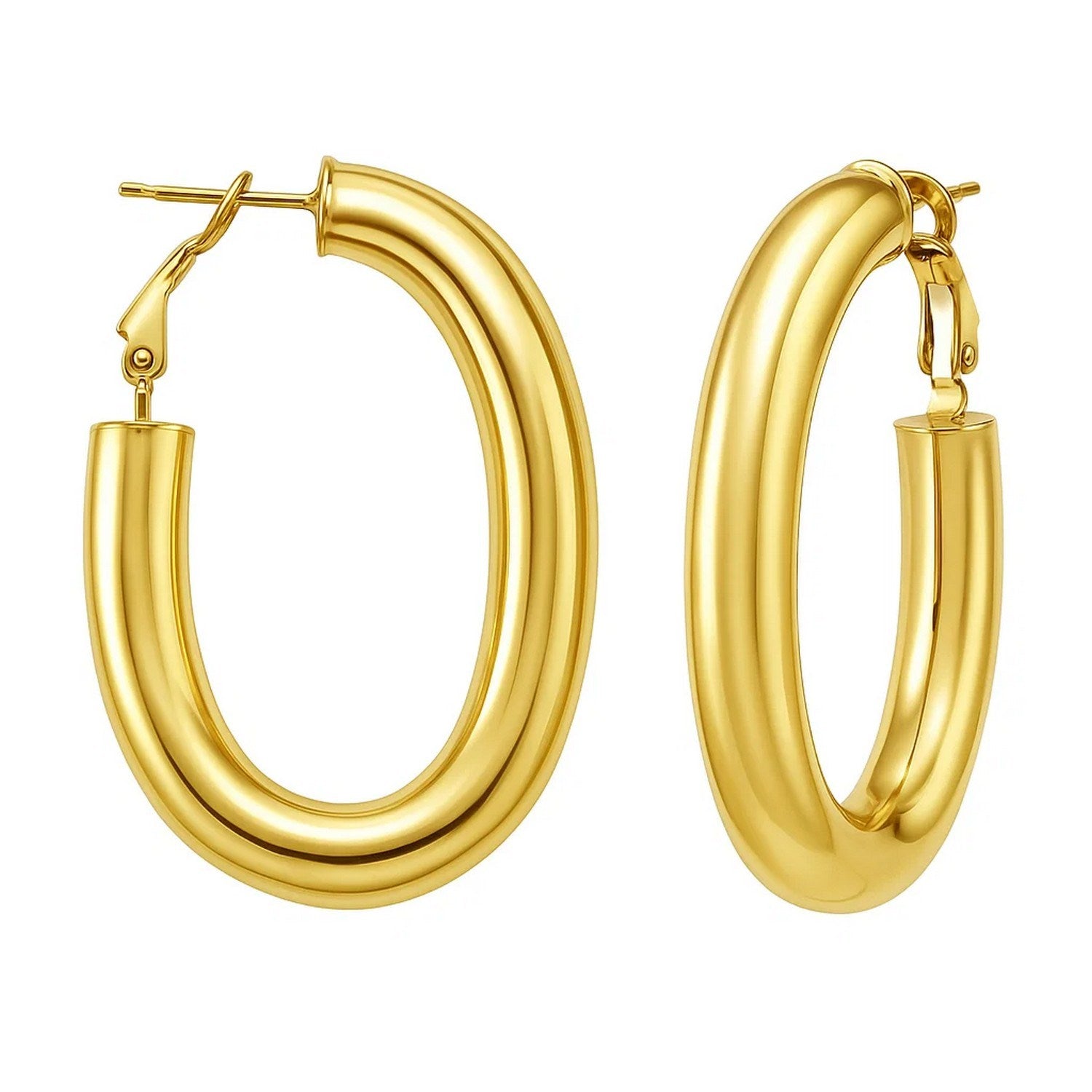 14k yellow gold textured oval hoop earrings with a modern design, perfect for elegant everyday wear.