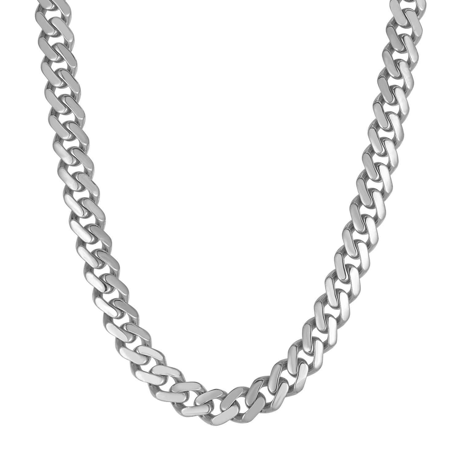 14k white gold polished curb chain necklace, 22 inches, modern design with sleek link style for elegant layering.