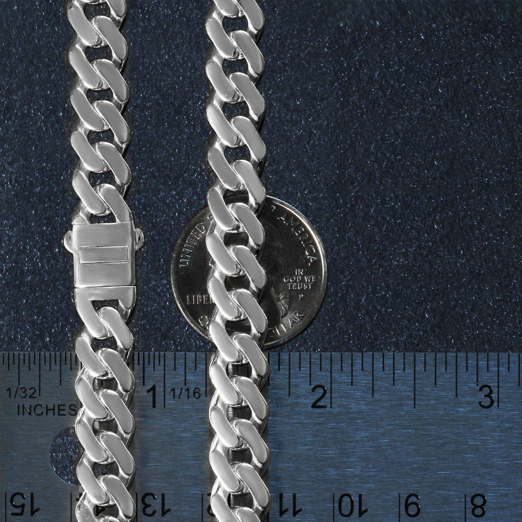 14k white gold polished curb chain necklace with modern link design, elegantly draping at 22 inches.
