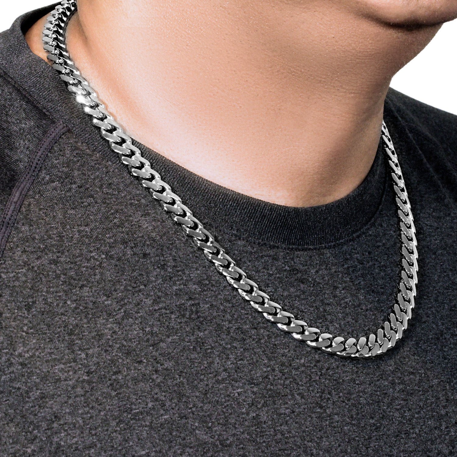 14k white gold polished curb chain necklace, 22 inches, featuring a modern link design for timeless elegance.