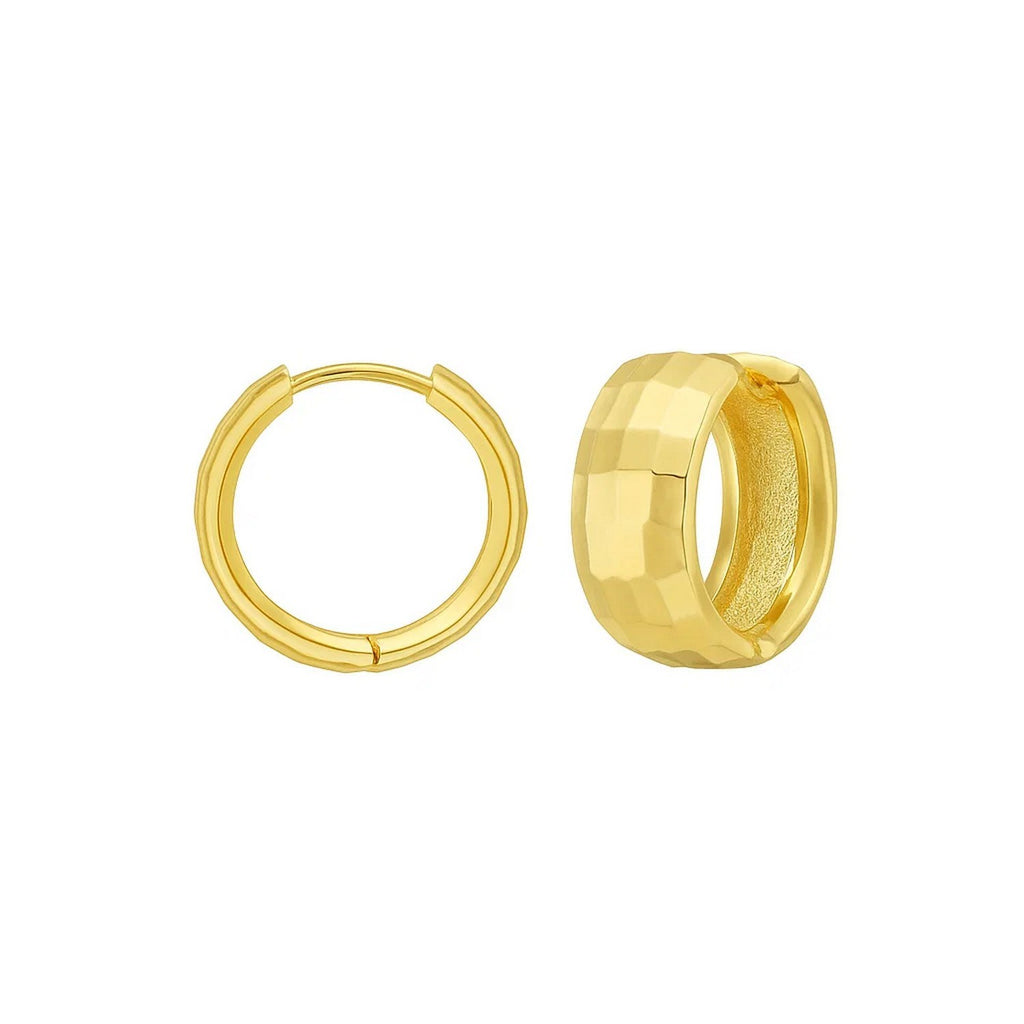 14k yellow gold modern hoop earrings featuring a chic checkerboard pattern for a luxurious statement look.