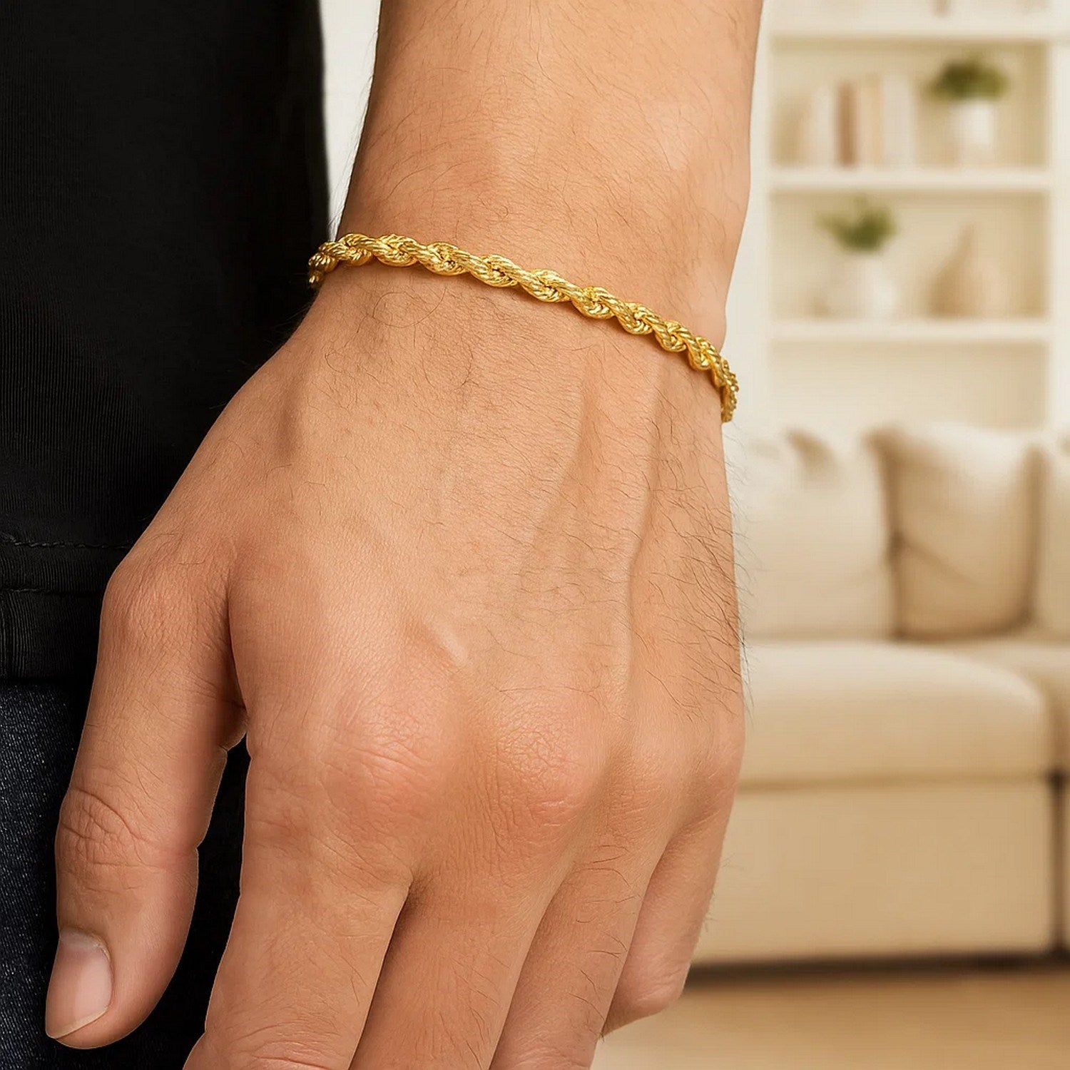 10k yellow gold diamond cut rope bracelet featuring an elegant chain design, perfect for luxurious everyday wear.