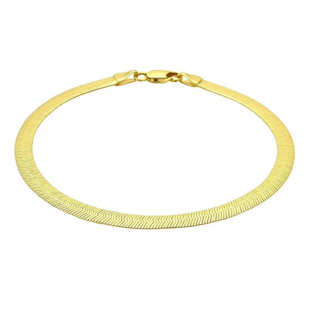 14k yellow gold modern herringbone bracelet featuring a flexible design and elegant chain detail.
