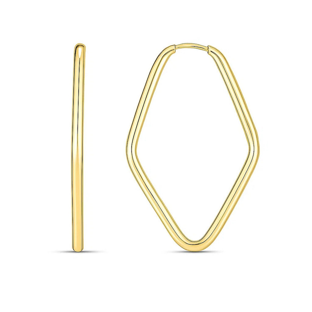 14k yellow gold endless marquise hoop earrings with a sleek modern design, perfect for elevating any luxury outfit.