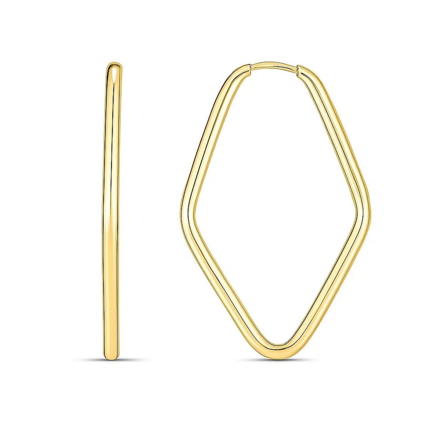 14k yellow gold endless marquise hoop earrings with a sleek modern design, perfect for elevating any luxury outfit.