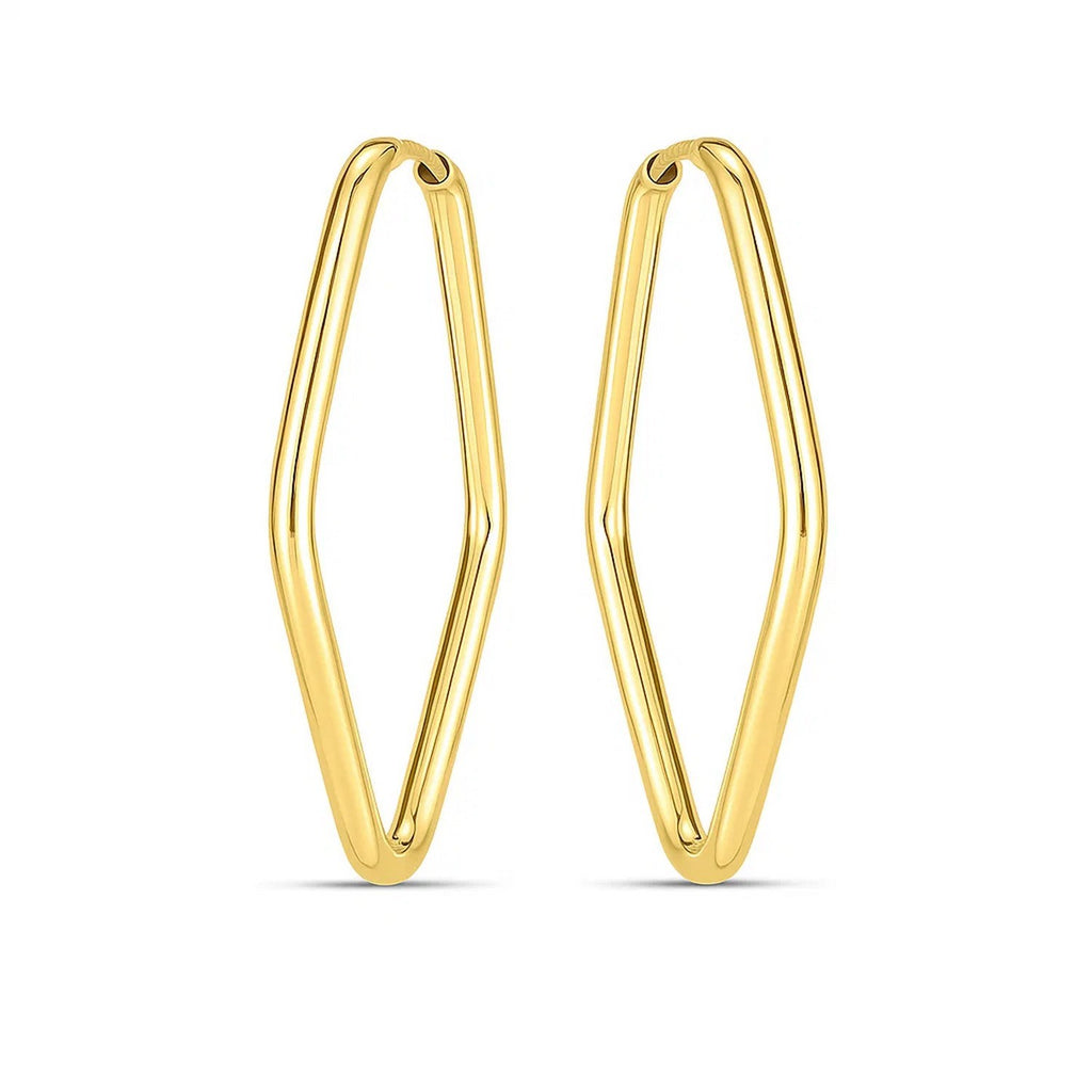 14k yellow gold modern endless marquise hoop earrings showcasing elegant design and timeless sophistication.