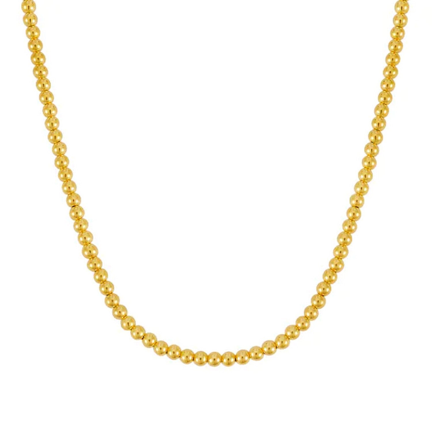 14k yellow gold bead chain necklace featuring elegant 4mm round beads, perfect for layering or standalone wear.