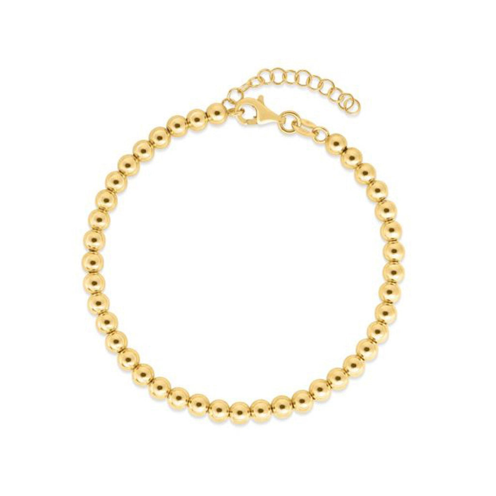 Elegant 14k yellow gold bead chain necklace featuring 4mm round beads, perfect for layering or solo wear.